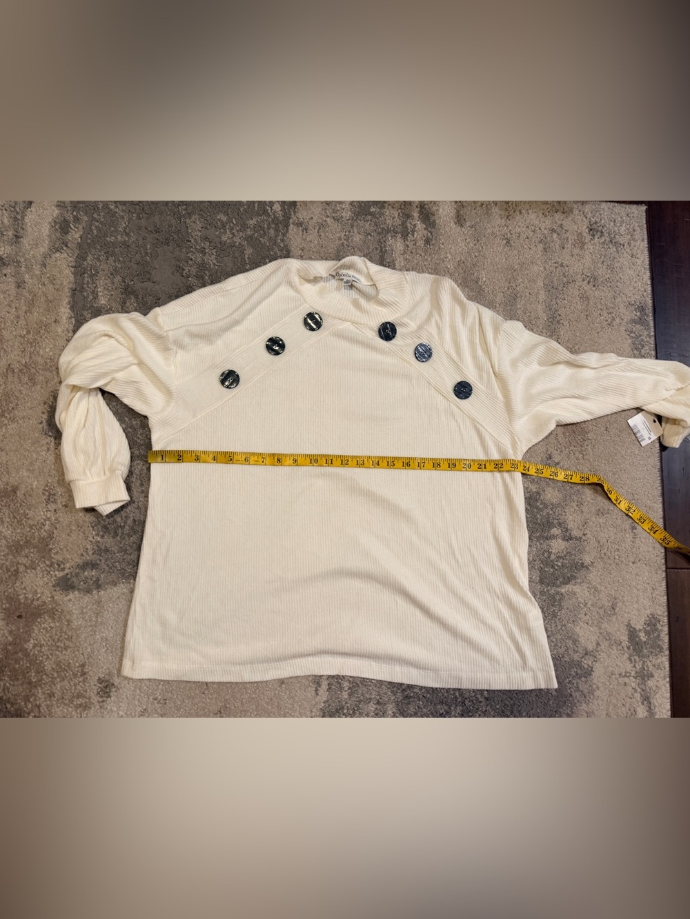 Ophelia Roe Button-Detail Cream Ribbed Sweater - Picture 4 of 5